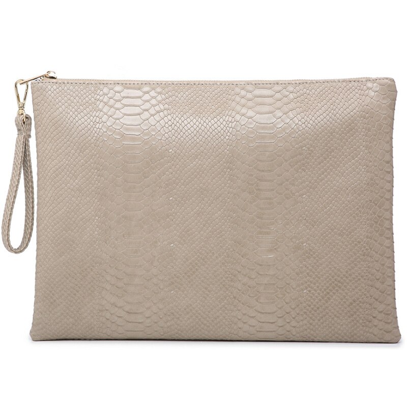 Struisvogel Maroon Lederen Clutch Handtas Python Vrouwen Laptop Tas Voor Macbook Pouch Tas Met Korte Polsbandje: S-Khaki Large