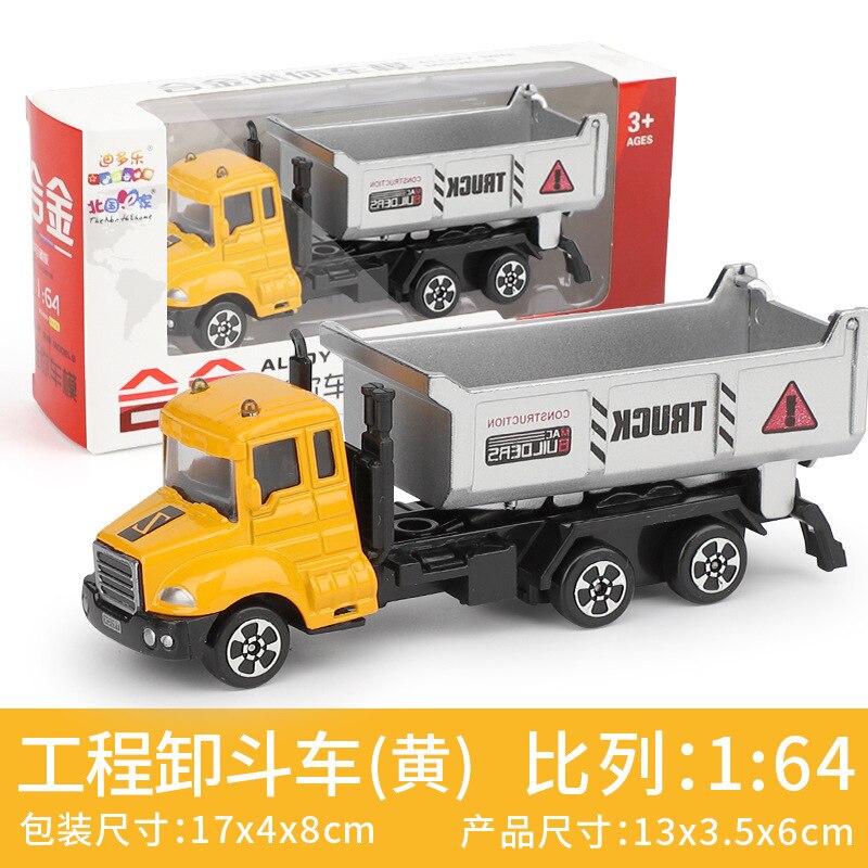 CHILDREN'S Toy 1:64 Alloy Car Model Engineering Police Series Model Colorful Box Packaging: Metal Car  A3 Engineering Unloading Lorry Yellow