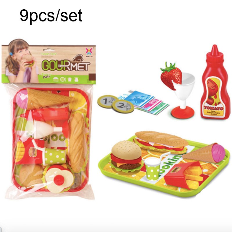Jouets éducatifs de cuisine, nourriture artificielle pour enfant, ensemble de jeux de simulation, hamburger, dog, frites, fast food, restauration rapide,: 9pcs