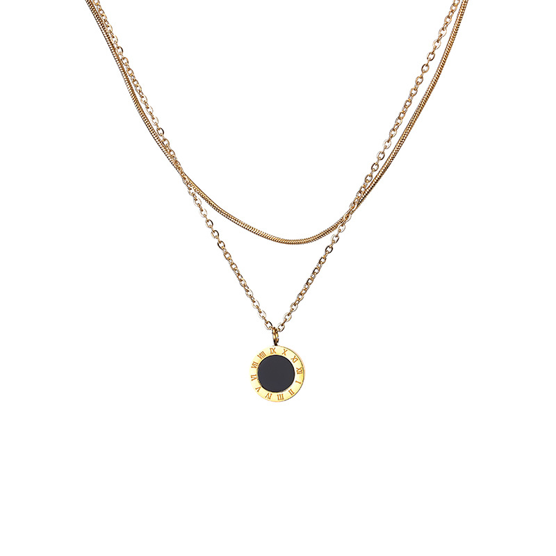 316L Stainless Steel Upscale Jewelry 2 Layer Round Roman Numerals Charms Chain Choker Necklaces Pendants For Women: Default Title