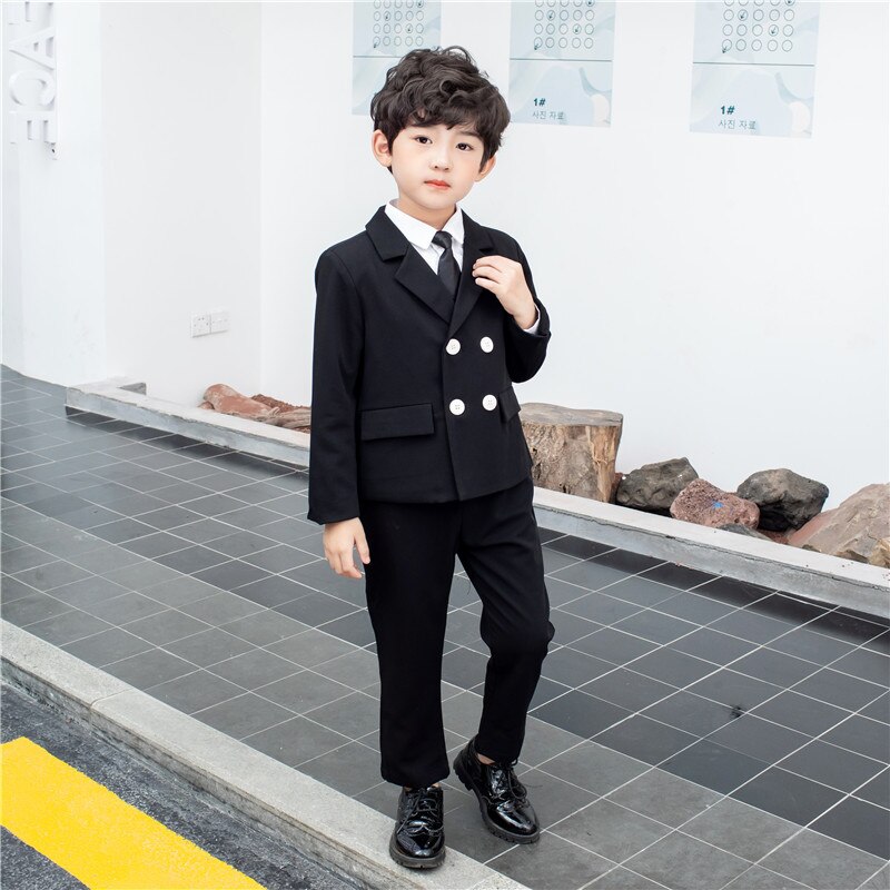 Costume à Double boutonnage pour garçon, ensemble de vêtements couleur bonbon, Costume d'hôte de fête d'anniversaire pour enfants blazer + pantalon, collection printemps-automne: navy / 5T