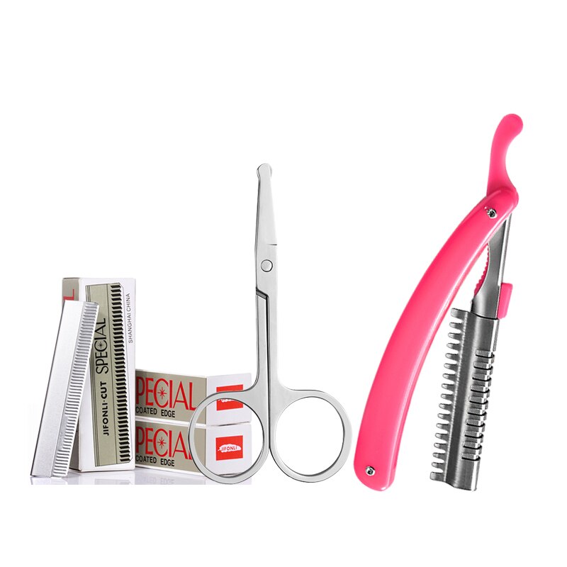 Nose hair scissors men's stainless steel safety manual nose hair trimmer women's eyebrow trimming small scissors: Vibrissac scissors  3 boxes of blades   knife holder