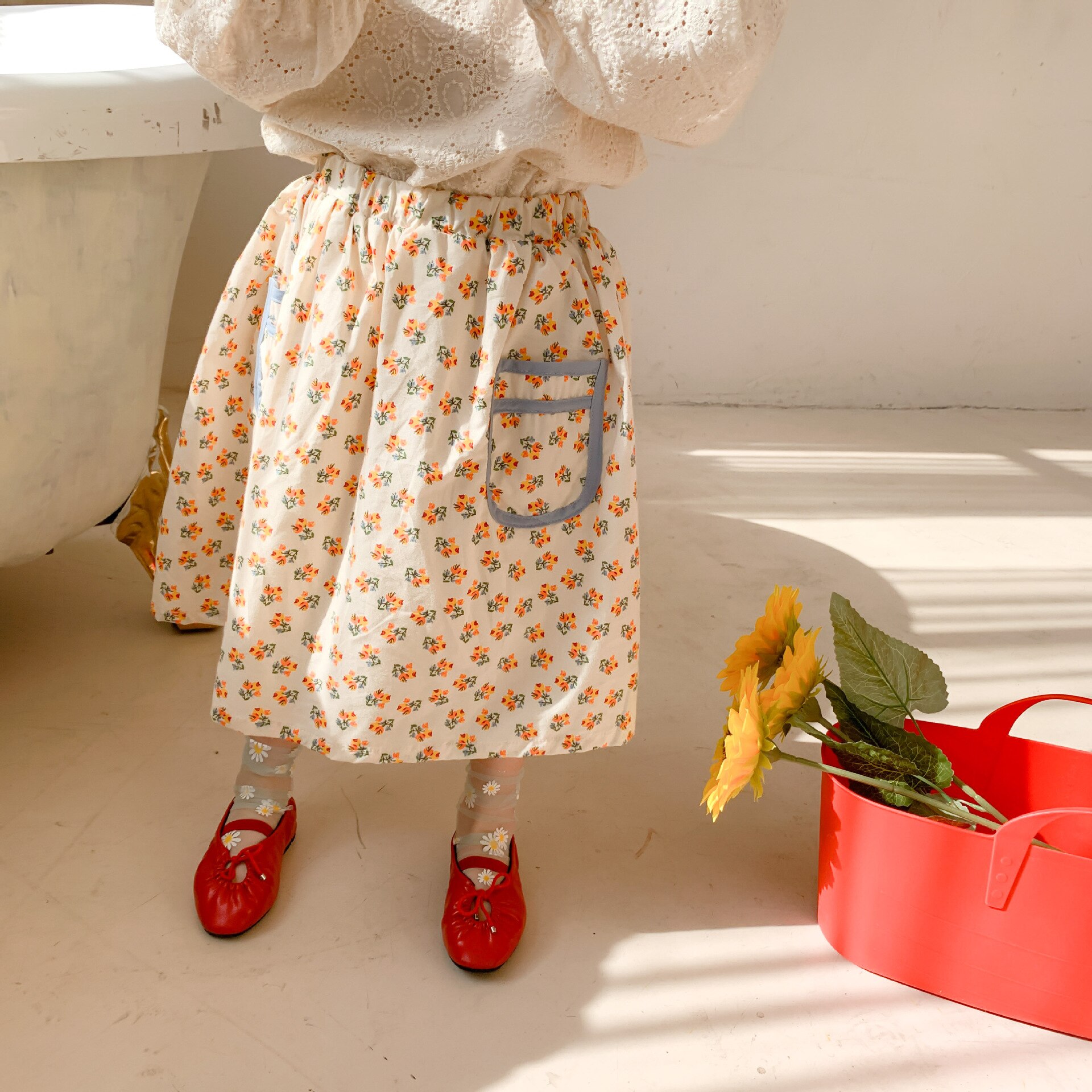 Spring Girls Floral Skirts Kids Cotton Skirts Korean