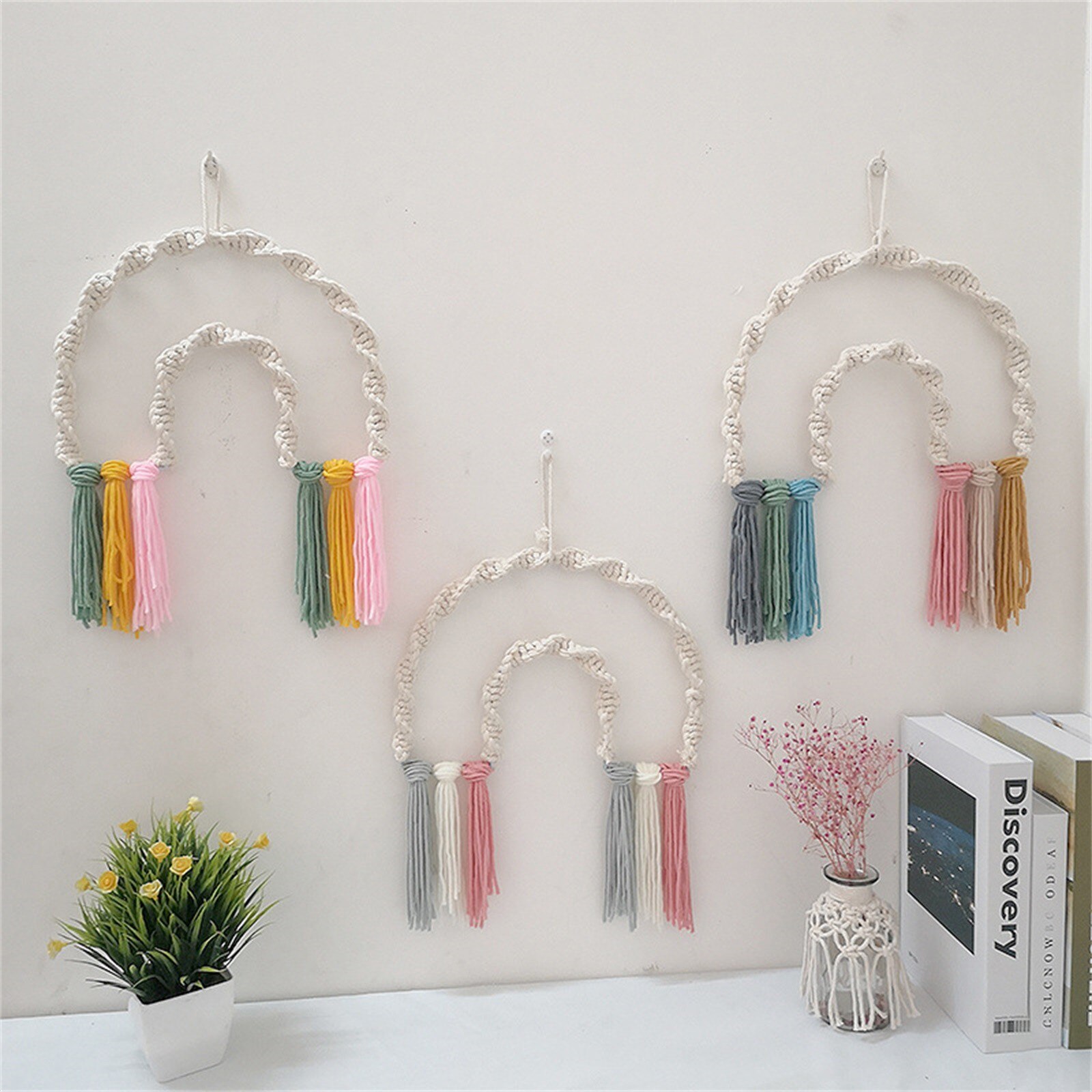 4 # Diy Touw Regenboog Muur Opknoping Decoratie Handgemaakte Geweven Regenboog Decoratie Nordic Ornament Babykamer Accessoires Woonkamer