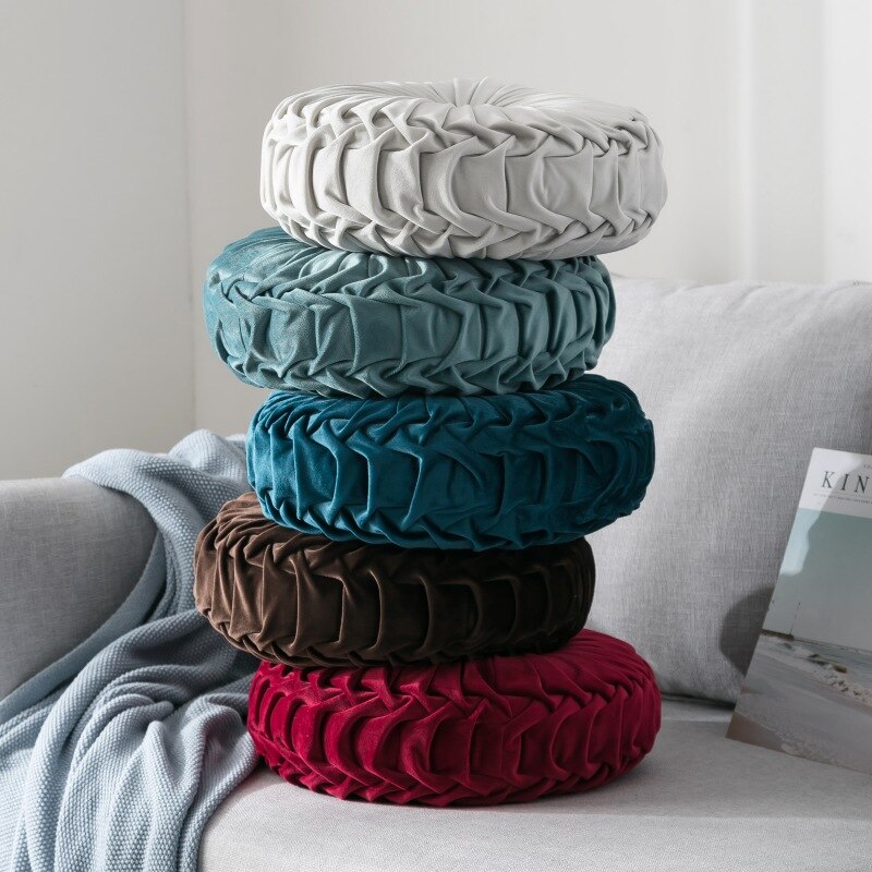 Geplooide Pompoen Sierkussen Europese Fluwelen Couch Kussen Vloer Kussen Decoratieve Handgemaakte Geplooide Wiel Pompoen Zitkussen
