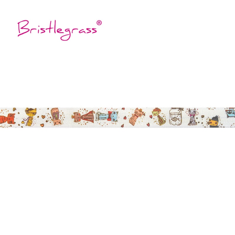Bristlegrass 5 yard 5/8 " 15mm cartoon kat print foe vouwbare elastische spandex satijnen band haarelastiek hoofdband tutu jurk naaien afwerking