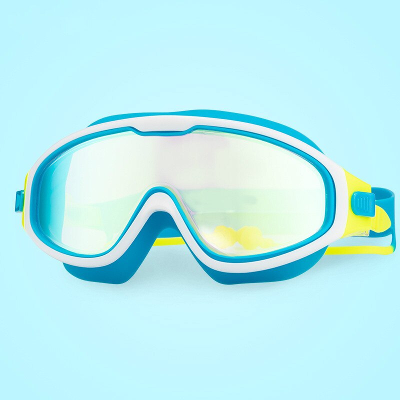 Børns svømmebriller beskyttelsesbriller vandtæt anti-tåge hd svømmebriller piger stor ramme dykkerudstyr: Galvaniseret blå