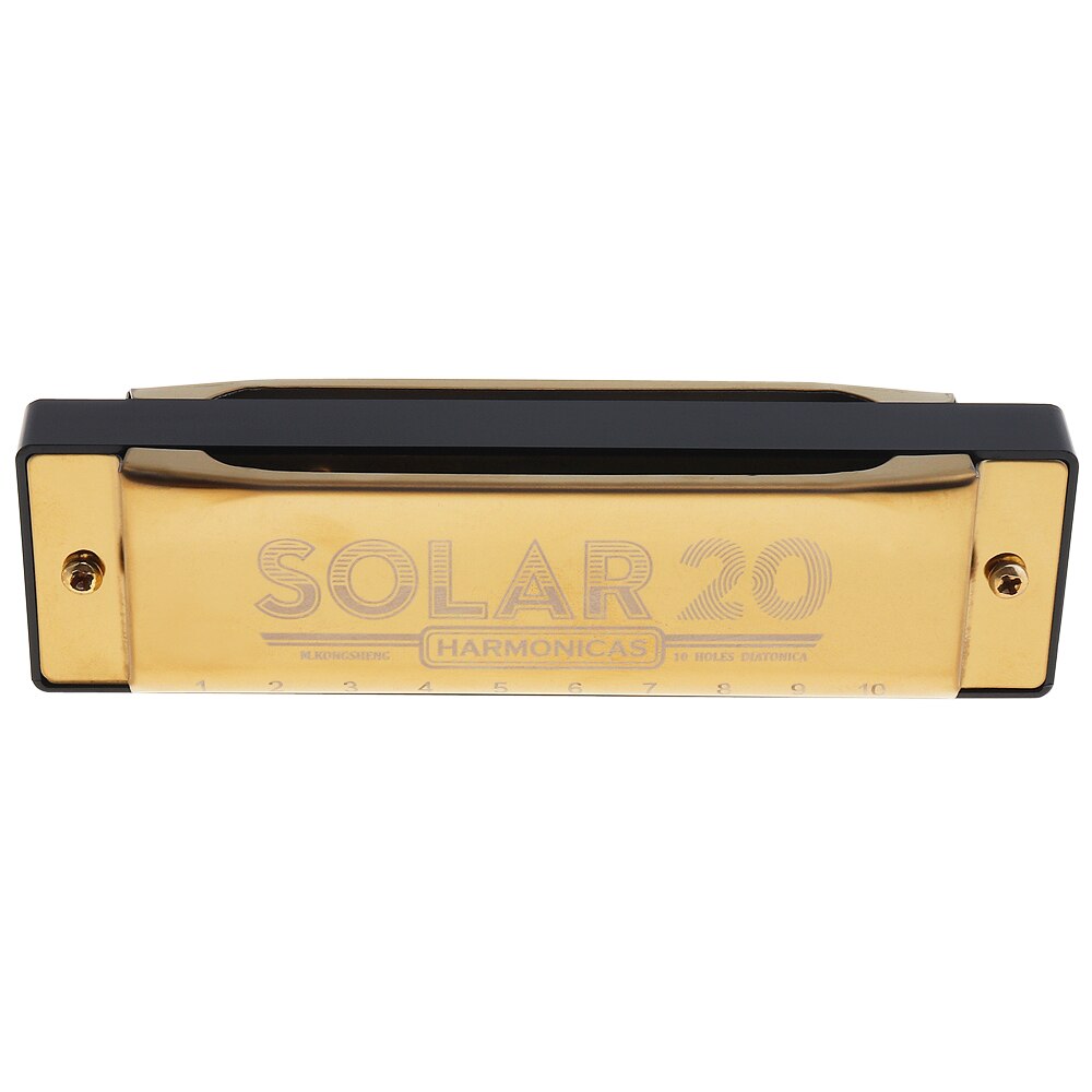 Gold 10 Holes Diatonic Harmonica Blues Harp Mouth Organ Key of Reed Musical Instrument Stainless Steel for Beginner