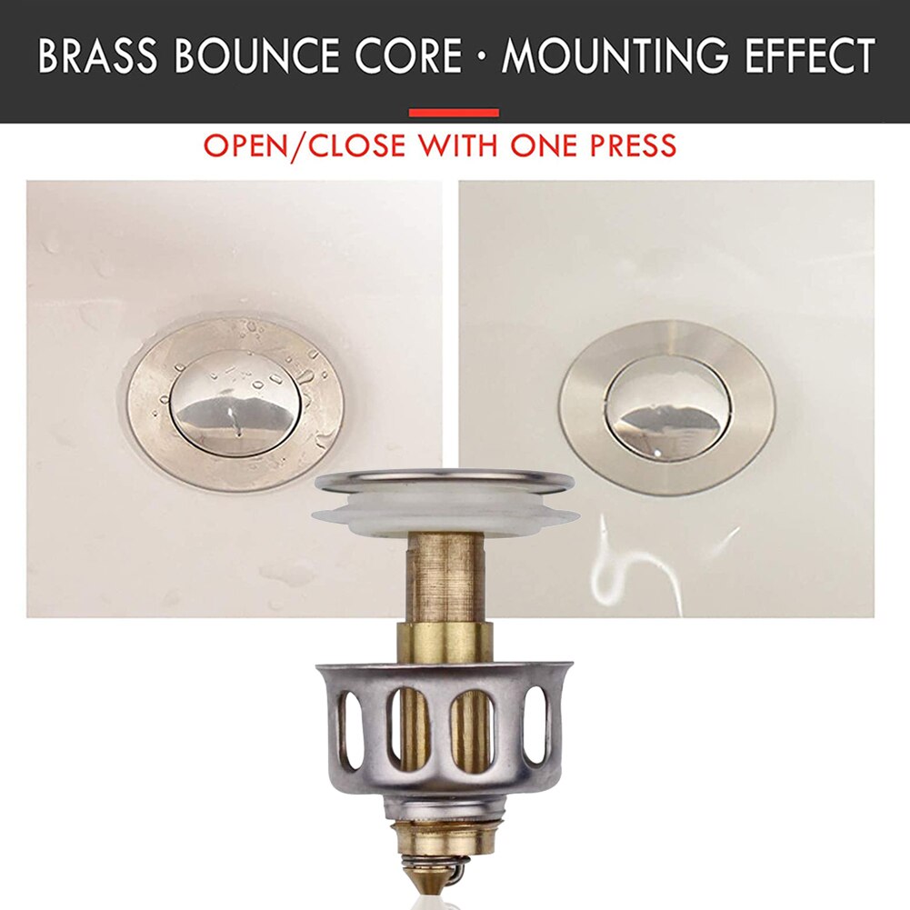 Wash Basin Bounce Drain Filter Stopper Bathtub Bathroom Plug Hair Catcher Stainless Steel Kitchen Sink Sealed Drainage Device