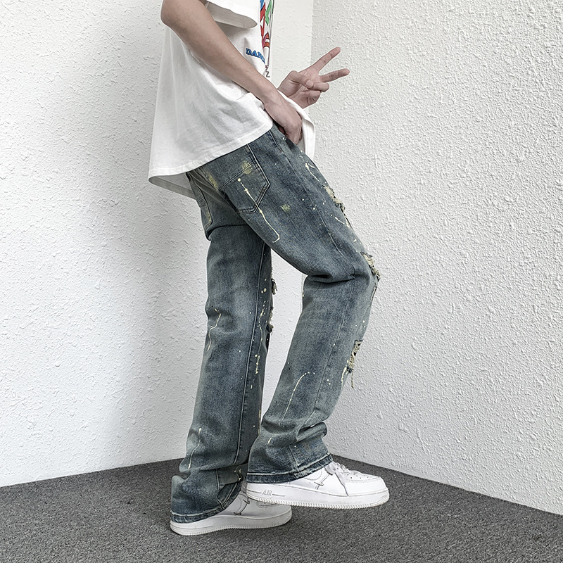 Blu strappato jeans uomo sottile moda casuale gonfio jeans dritti uomo Streetwear anca salto buco denim pantaloni uomo pantaloni M-2XL
