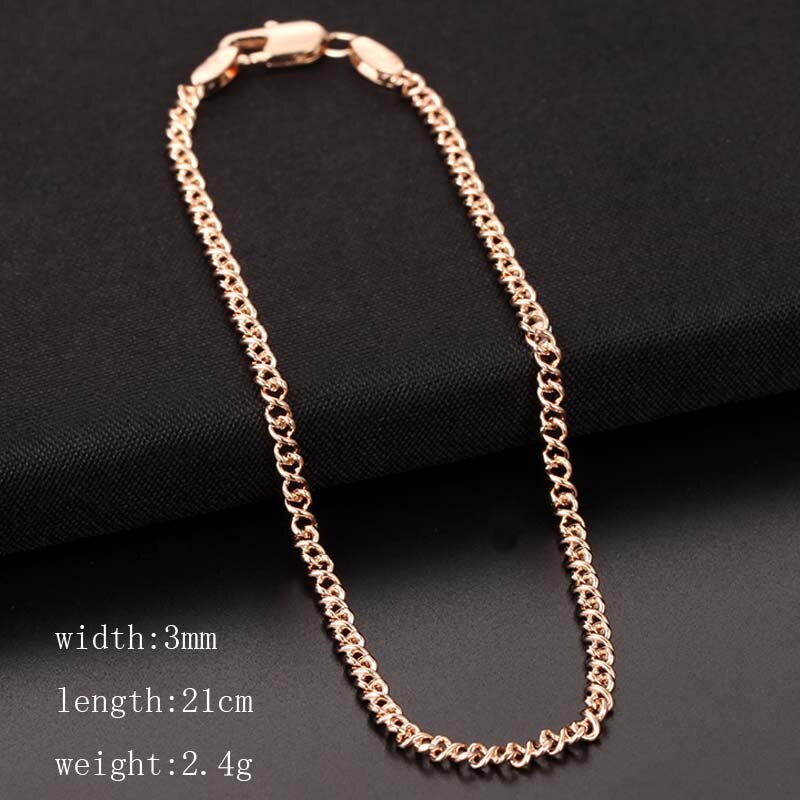Fj Mannen Vrouwen 585 Rose Goud Kleur Wave Curb Smart Armband Link Bead Chain Sieraden: RB0094