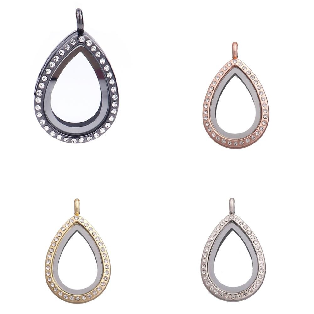 10 pz/lotto 25mm goccia d'acqua goccia strass/pianura galleggiante charms medaglione vetro vivente medaglioni memoria pendente per la collana: L162-Mixed style