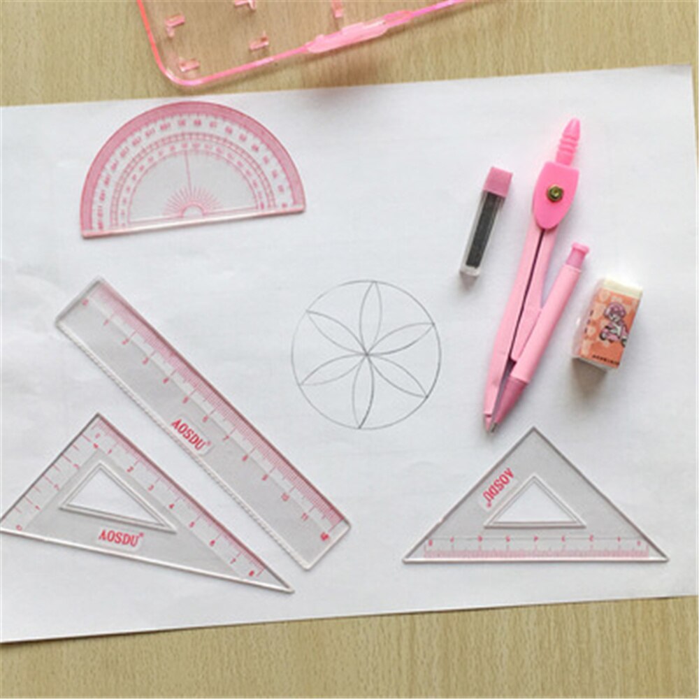 3Pcs Student Multi-Function Learning Exam Geometry Drawing Ruler Metal Compasses Stationery 7 Sets Of Math Test Measuring Tools