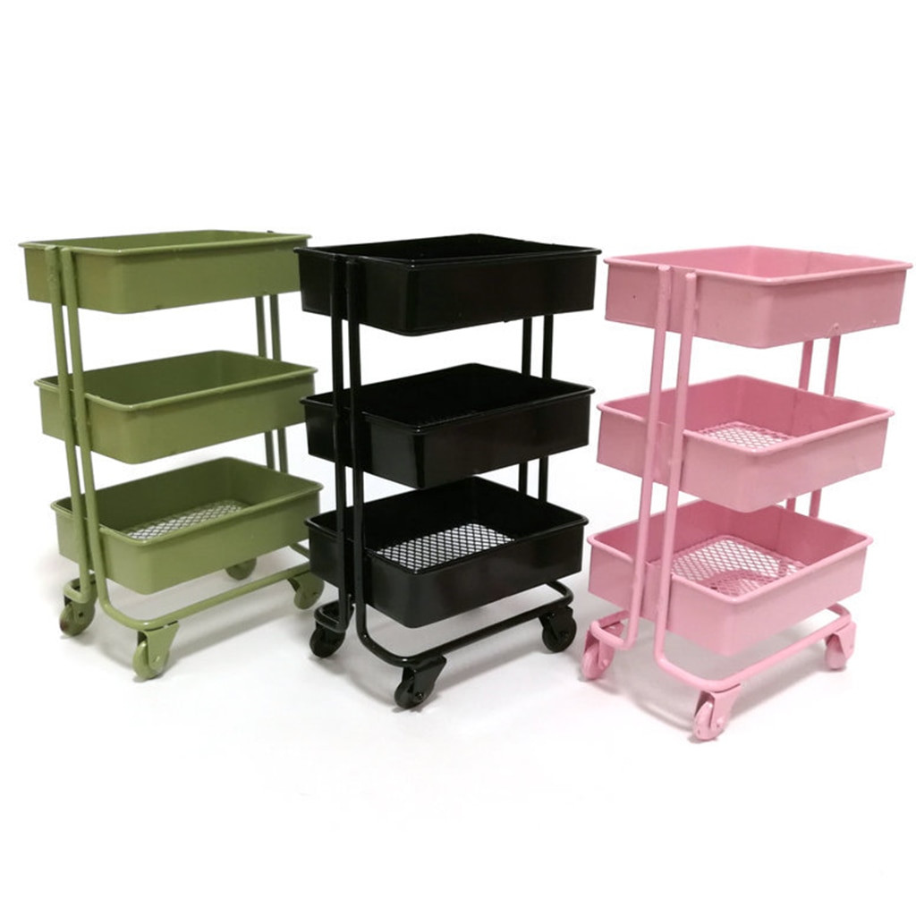 1:12 Dollhouse Miniature Furniture Shelf Bookshelf With Wheels Storage Display Rack, Pink/Black/Green for Choosing