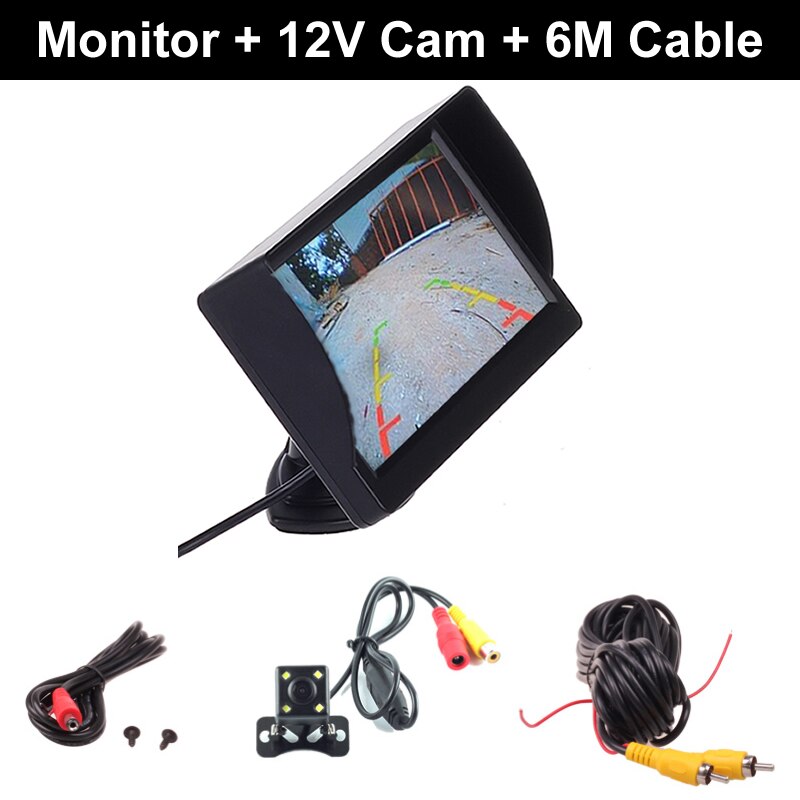 4.3 Inch 12V 24V Auto Vrachtwagen Bus Standalone Led Monitor Screen Met Achteruitrijcamera Reverse Backup Camera Parking kit Combo: Monitor with 12V Cam