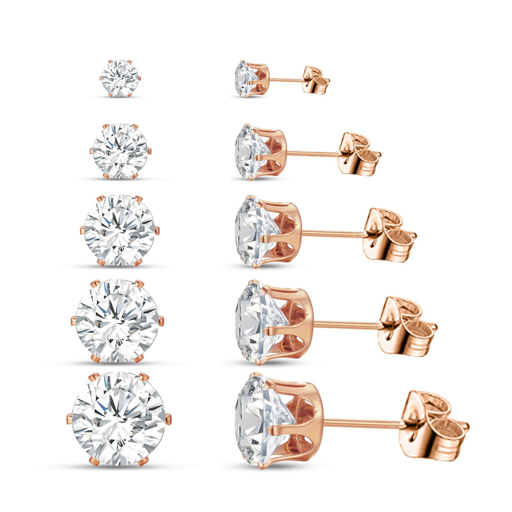 Set van 10 glanzende oorbellen met zirkonia steentjes, bezet met kubische zirkonia, voor dames en heren, unisex, goudkleurige legering, eenvoudige feestelijke oorbellen.: Rhodium geplateerd