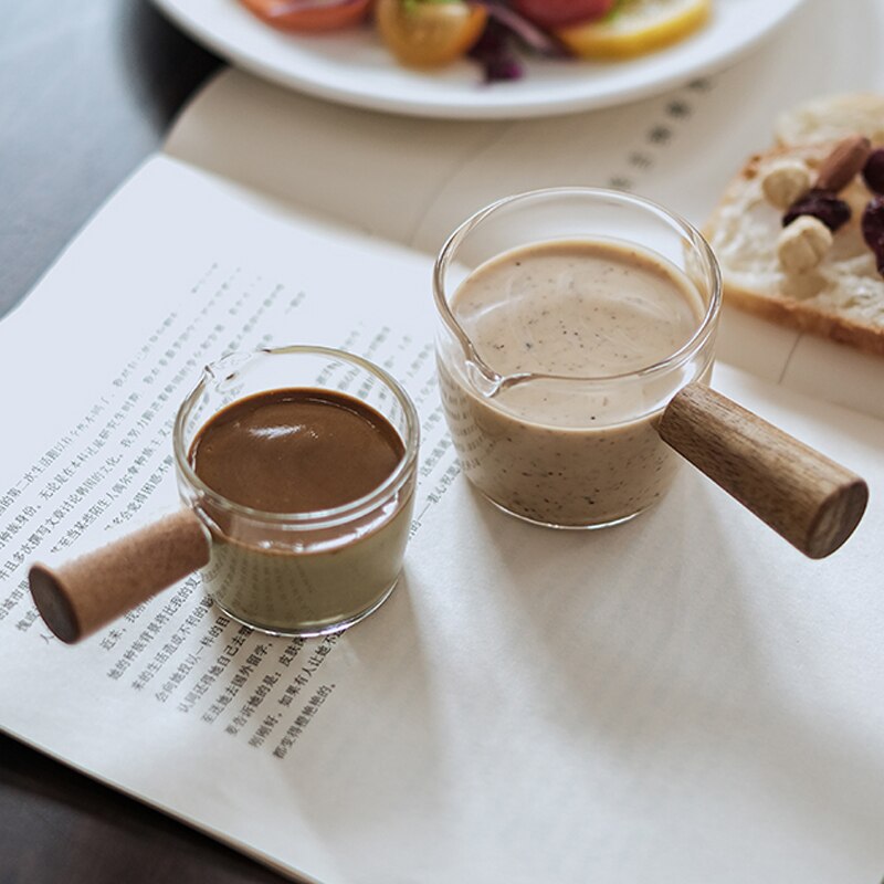 Glas Mini Melk Cup Met Houten Handvat Japanse Melk Opschuimen Kannen Koffie Suiker Melk Pot Wees Mond Keuken Koffie Levert