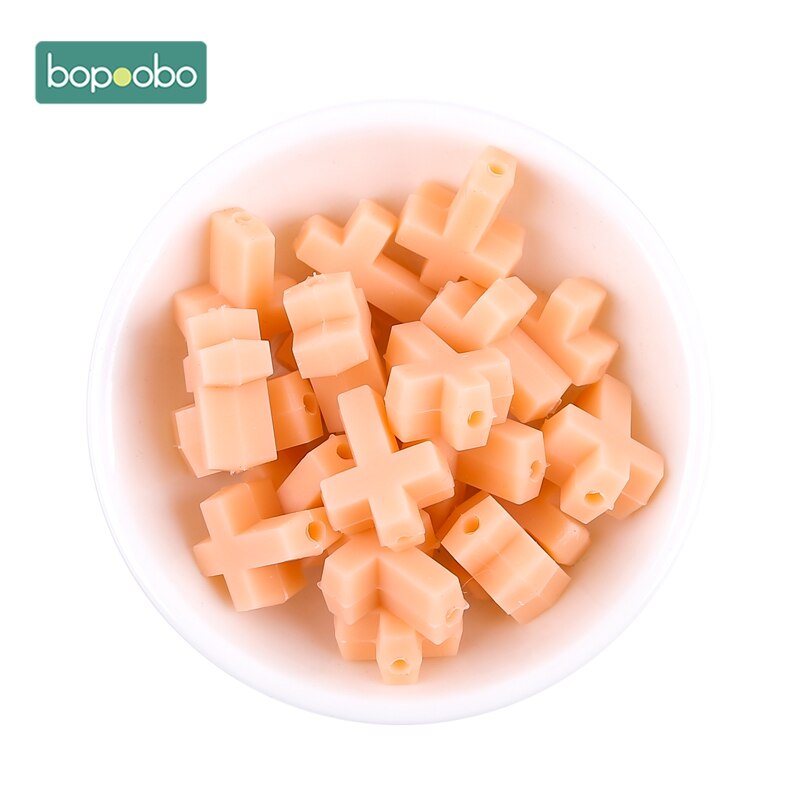 Bopoobo Silicone Cartoon Cross Baby Teether 20pc Silicone Bead BPA Free Baby Teething Beads Silicone Baby Food Grade Teether: Peach cross