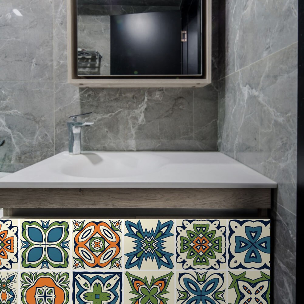 Funlife Decorative Moroccan Tiles PVC Tile Stickers,Retro Wall Art Decal,Adhesive Waterproof Kitchen Bathroom Furniture Decor