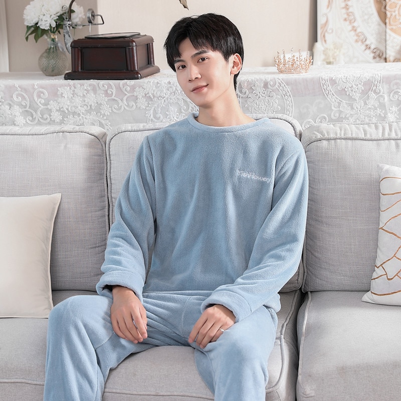 Pyjamas til par sæt tyk varm koral fleece homewear vinter lounge herretøj blød løst pyjamas kvinder hjemmetøj jakkesæt