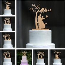 Gemengde Stijl Bruid en Bruidegom met Hond en Kat Silhouet Boom Bruiloft Engagement Cake Topper Rustieke Hout
