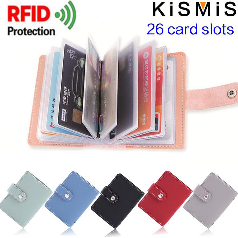 KISMIS 1 PC femmes hommes en cuir 26 fentes ID porte-cartes de crédit RFID blocage portefeuille étui sac de poche