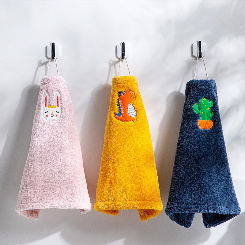 Baby Nursery Hand Towel Baby Bath Hanging Towels Toddler Soft Plush Cute Cartoon Animal Wipe Hanging Bathing Towels for Children