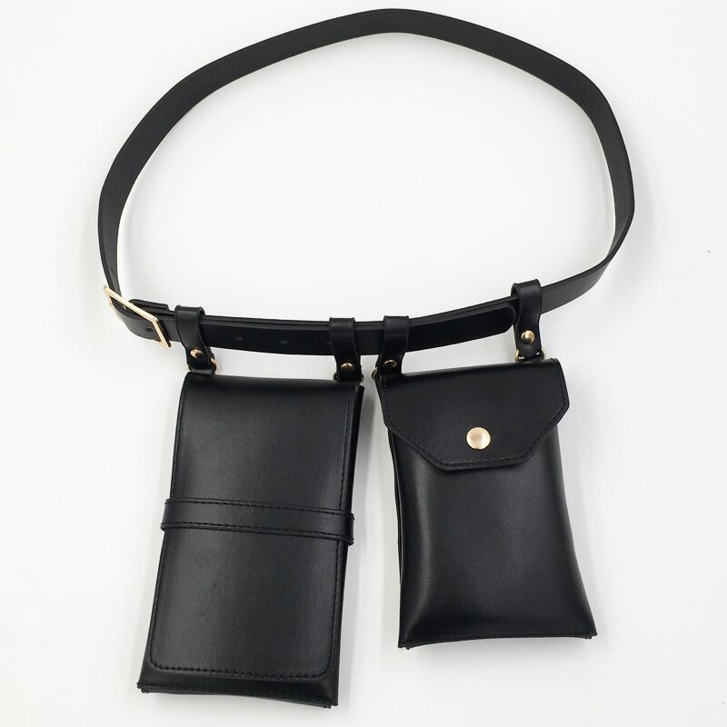 2 PCS Hip Hop Waist Bag for Women Mobile Phone Belt Bags PU Leather Funny Pack Street Crossbody Chest Bag Female Purse: Black wais bag