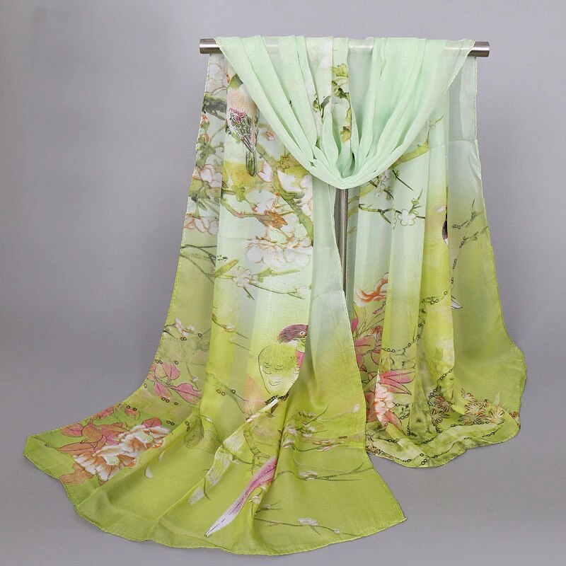 Spring Summer Printed Chiffon Silk Magpie Scarf Compact Lightweight Scarf Travel Sun Protection Scarf Shawls Wraps For Women: Khaki