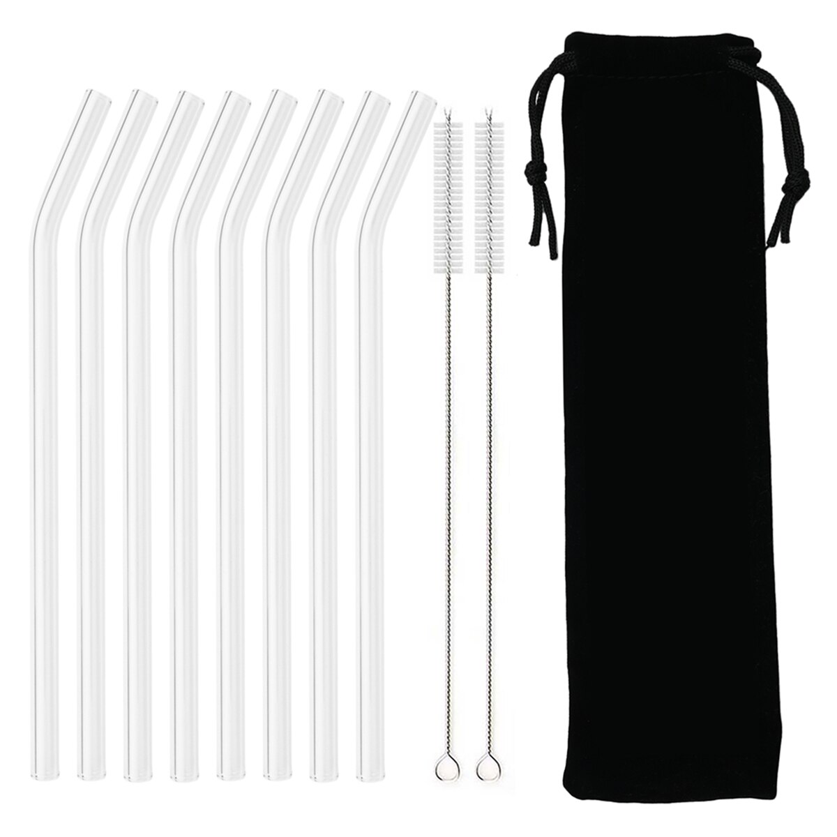 High Borosilicate Reusable Glass Straw Eco Friendly Drinking Straw Set for Smoothies Cocktails Bar Accessories Straws with Brush: 8Pcs Bent Black