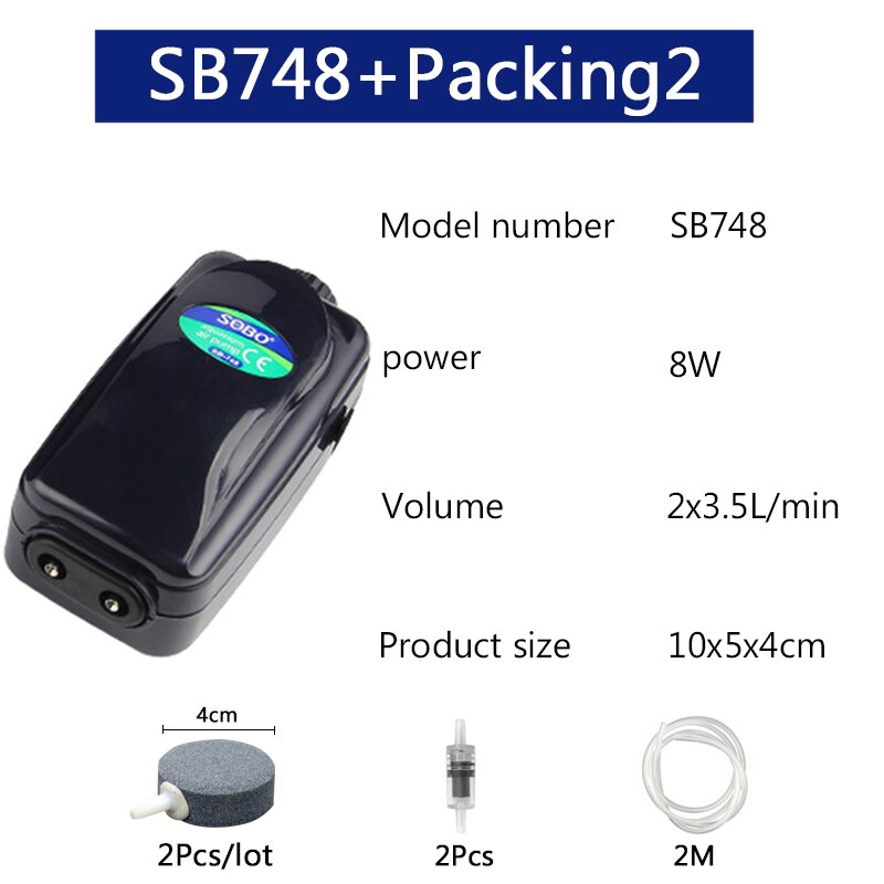 SOBO High Power 8w 12w Fish Tank Oxygen Air Pump Fish Aquarium Air Compressor Adjustable Air Flow Oxygen Pump For Fish: SB748 Packing2