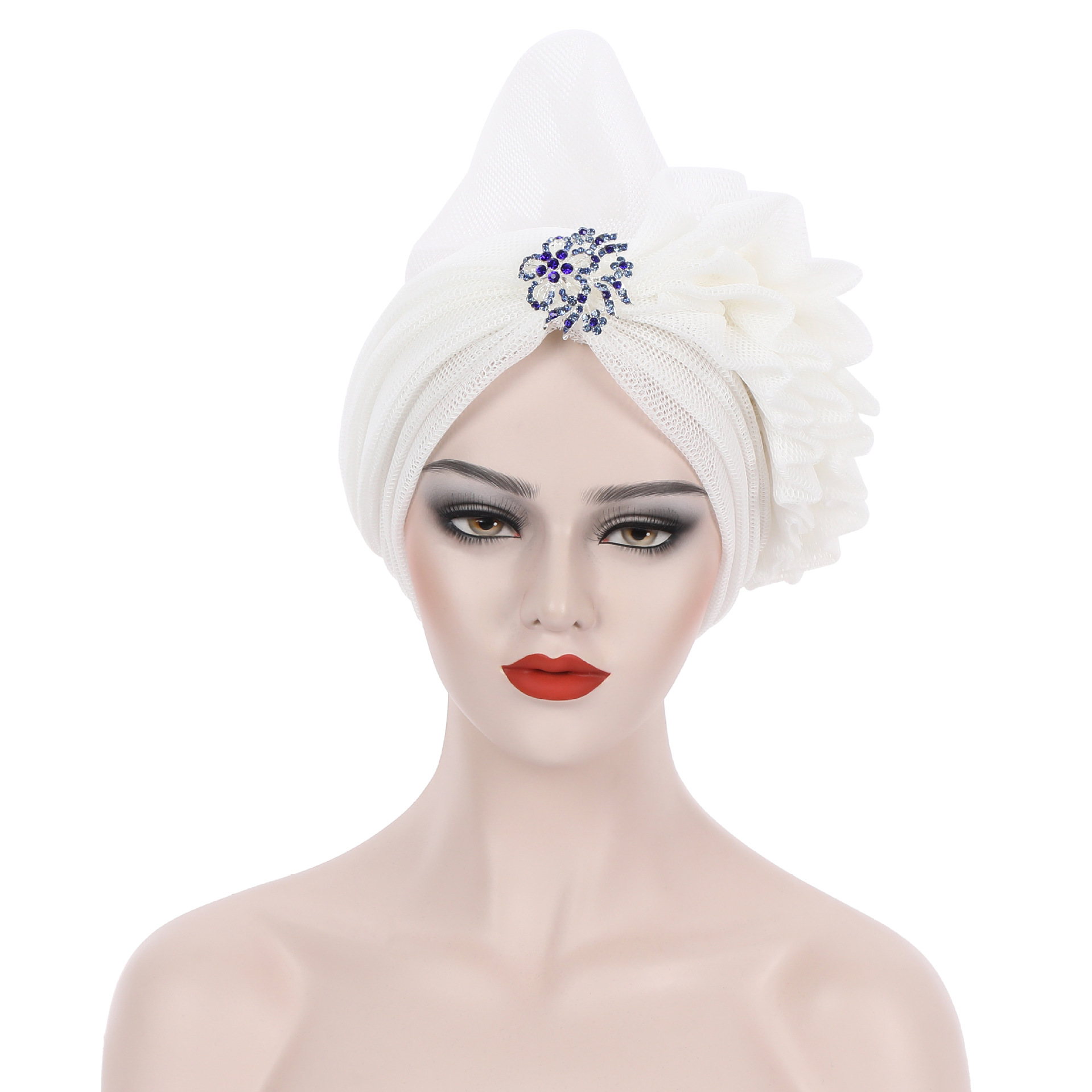 Couvre-chef africain en maille pour femmes, casquette Turban d&#39;été, couvre-chef prêt à porter, avec diamants exagérés, chapeau pour dames, gels de mariage, 2022: white