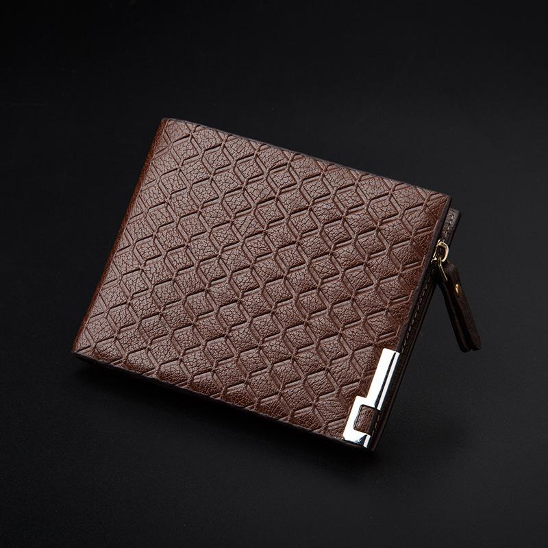 men's wallet carteira Plaid short wallets knurling leather male wallet Retro billeteras para hombre small zipper man wallet: Brown