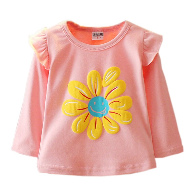 Autunno Del Bambino Della Ragazza T-Shirt Magliette Lungo Floreale Del Manicotto di Stampa T-Shirt Bambini Magliette e camicette casual Camicetta Abbigliamento: P / 4T