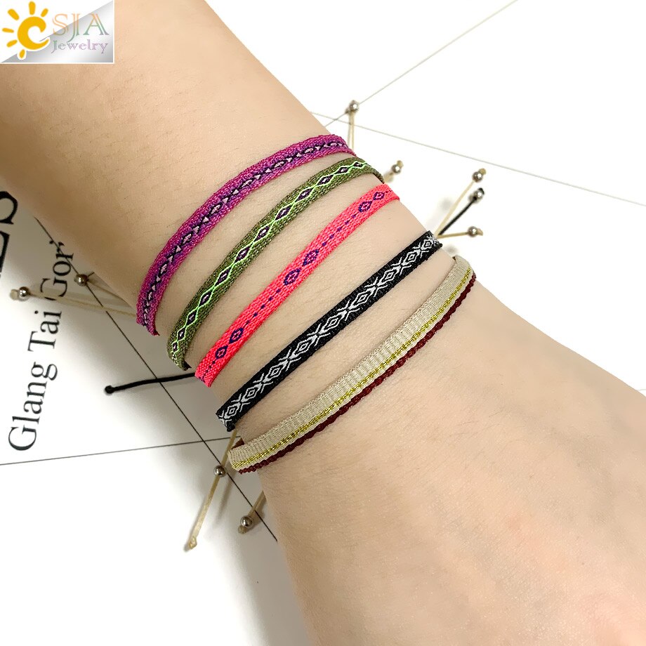 CSJA 5pcs/Lot Braided Bracelets Set Colorful Weaving Cotton Rope Chain Thread String Adjustable Cord Bracelet Boheme Femme S722: I