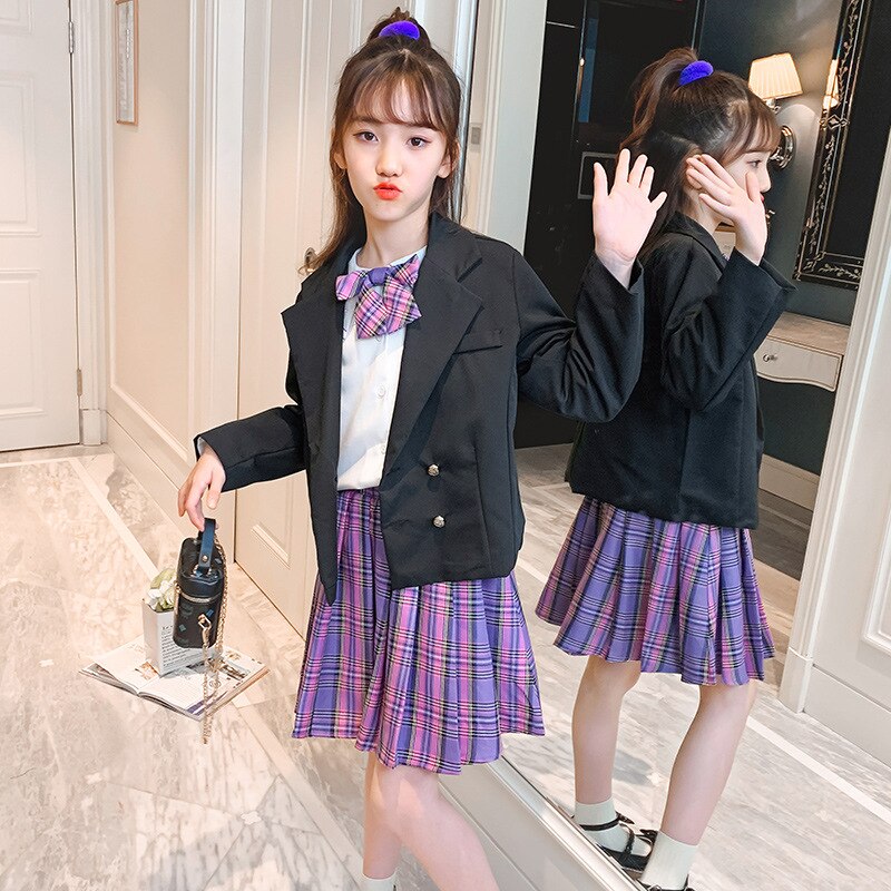 Traje a cuadros JK para niña, Blazer informal, Falda plisada y camisas blancas, conjunto de ropa para niña adolescente, trajes para niña