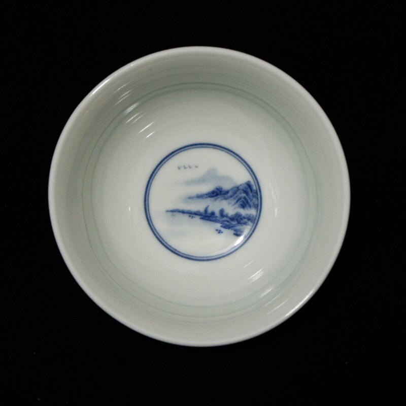 Jingdezhen Porcelain Hand-painted Blue And White Tangled Branch Lotus Landscape Tea Cup Ceramic Tea Bowl