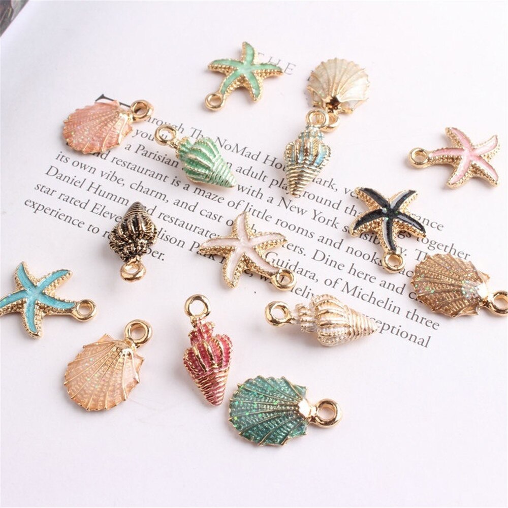 ! 13 stks/set Leuke Kleurrijke Conch Sea Shell Charms Oceaan Hangers Maken Handgemaakte Accessoires Craft Maken of Decoratie