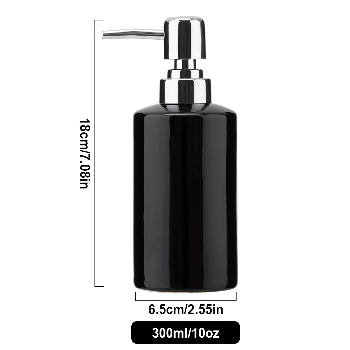 1Pc Zeepdispenser, 300 ml/10 oz keramische pompdispenser voor vloeibare zeep, hervulbare afwasmiddeldispenser voor keuken, badkamer, wasruimte: zwart
