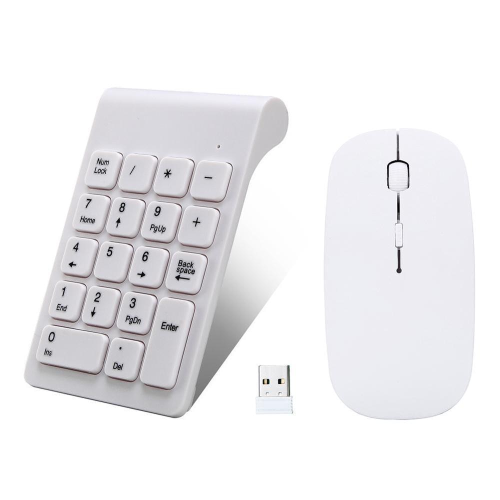 2.4g trådløse mini digital tastatur 18 taster usb nummer numerisk tastatur mus til bærbar pc notebook desktop: Hvid