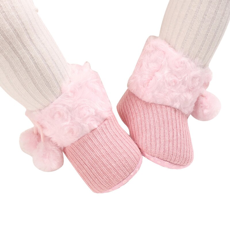 Winter Baby Schuhe, Einfarbig Weichen Bequemen Hairball Anti-Unterhose Prewalker Baumwolle Stiefel für freundlicher