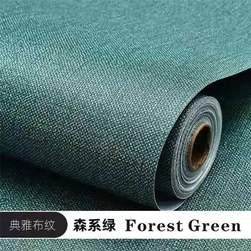 Linnen Geweven Home Decor Zelfklevende Behang Voor Woonkamer Slaapkamer Muurstickers Vinyl Waterdicht Contact Papier: Forest Green / 60 x 100 cm