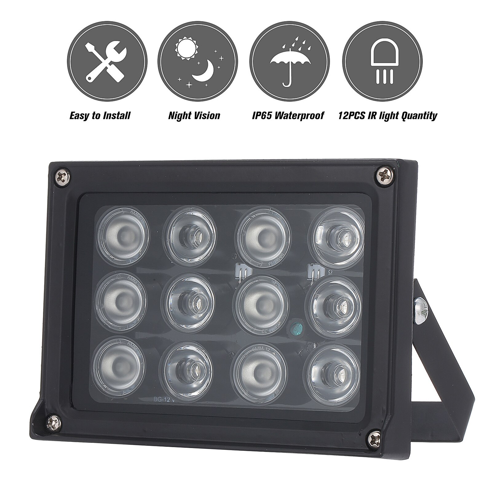 12 LED illuminator Light CCTV 50m IR Infrared Night Vision Auxiliary Lighting Outdoor Waterproof For CCTV Surveillance Camera: Black
