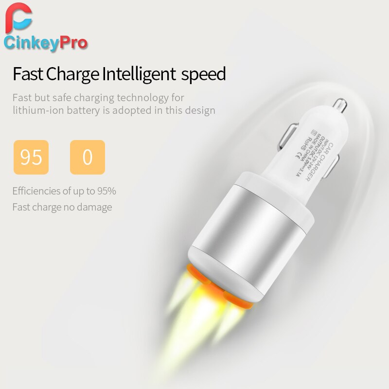 CinkeyPro Car Charger Cigarette Lighter 2-Ports USB Charger 2.1A Car-Charger Mobile Phone Universal For iPhone Samsung Charging