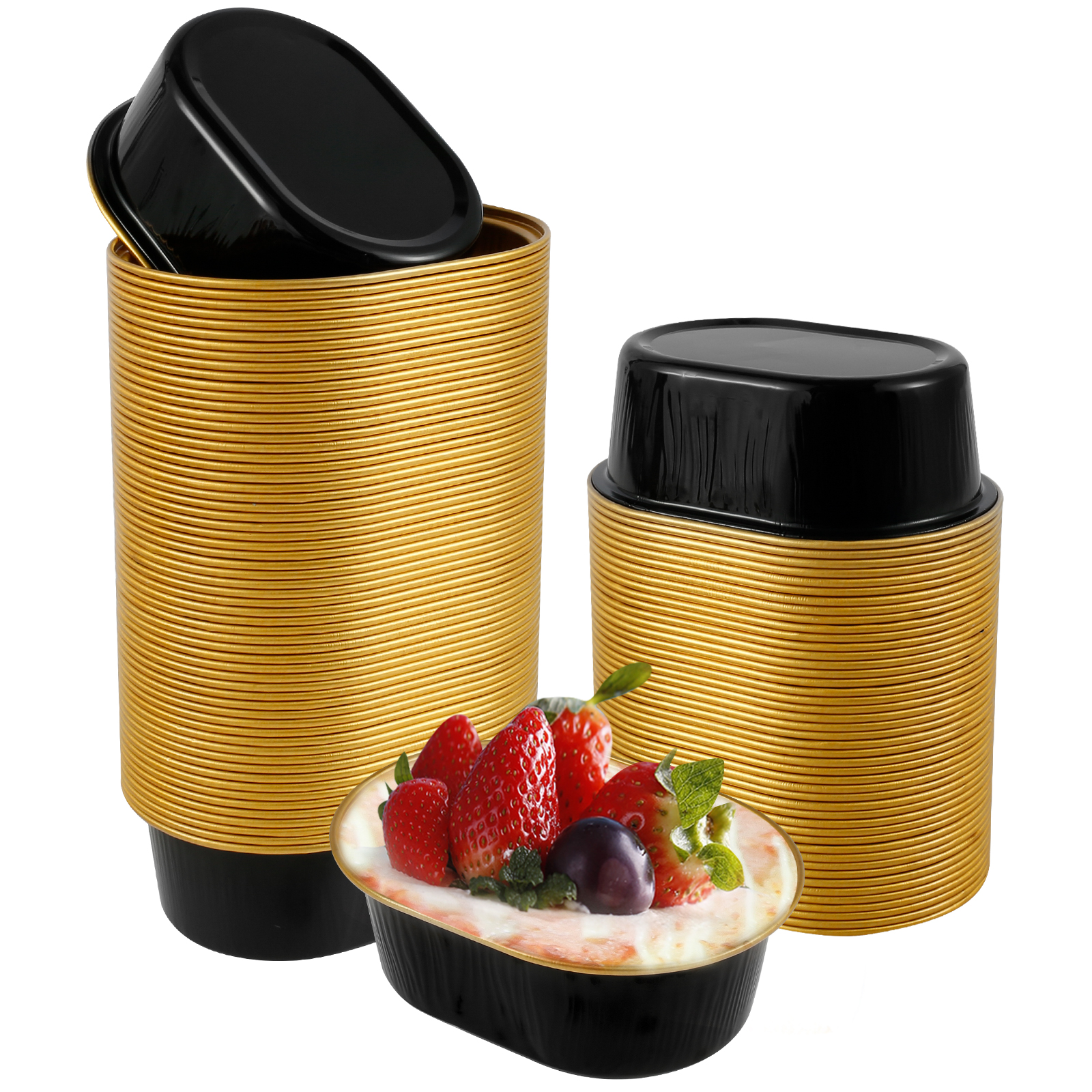 50/100 Stück Mini-Kuchenformen mit Deckel und Löffel, Backformen aus Aluminiumfolie, Mini-Schokoladenbehälter, Muffin-Dosen, Laibpfannen, Küche: Beige