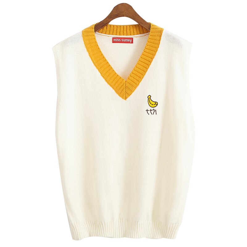 Sweter kamizelka kobiety owoce naszywane patchworkowe jesienne damskie piękne znosić moda swetry student wszystkie mecze proste luźne ins: banan
