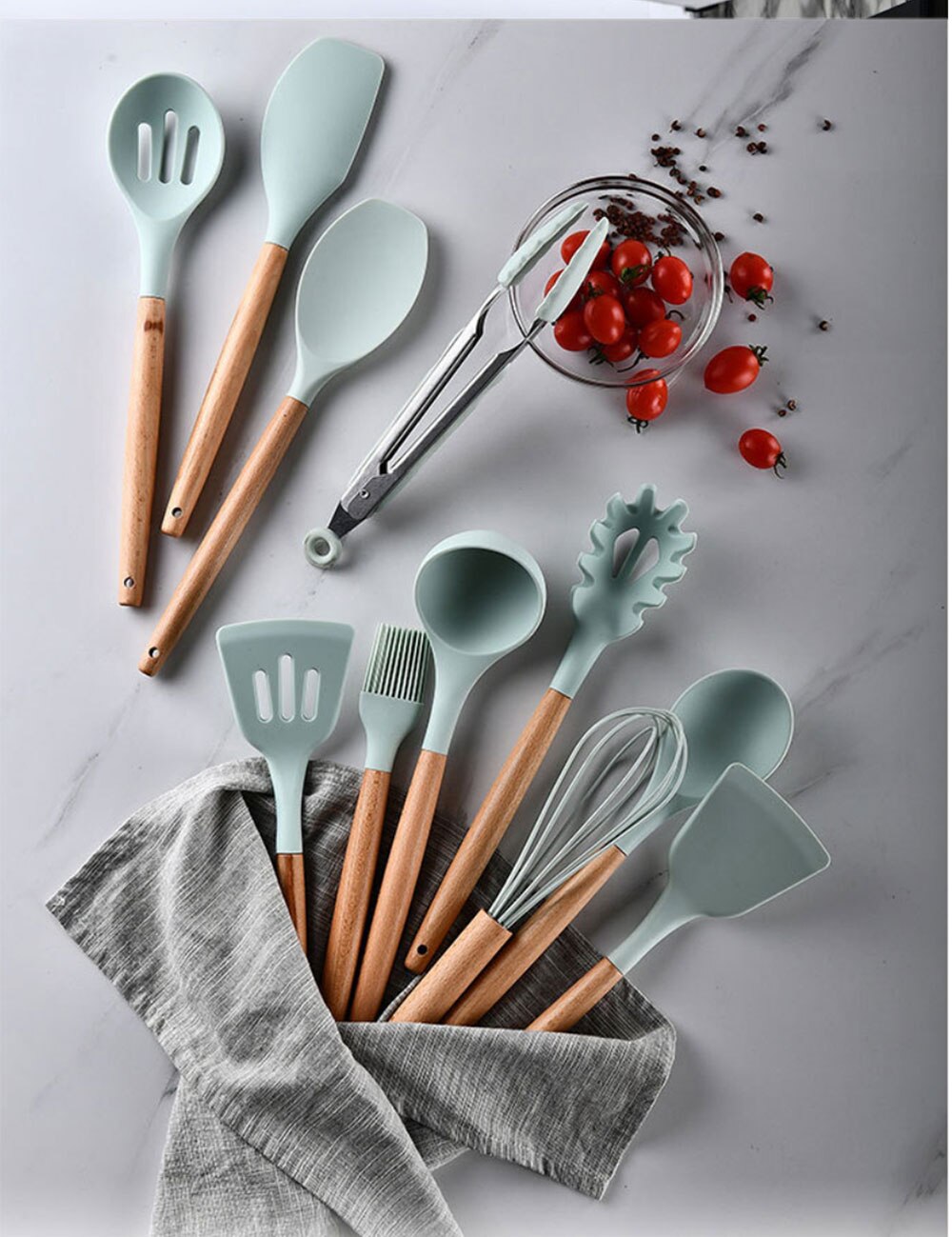 Silicone Cooking Tools Kitchen Utensils Set Heat Resistant Kitchen Non-Stick Cooking Utensils With Storage Box