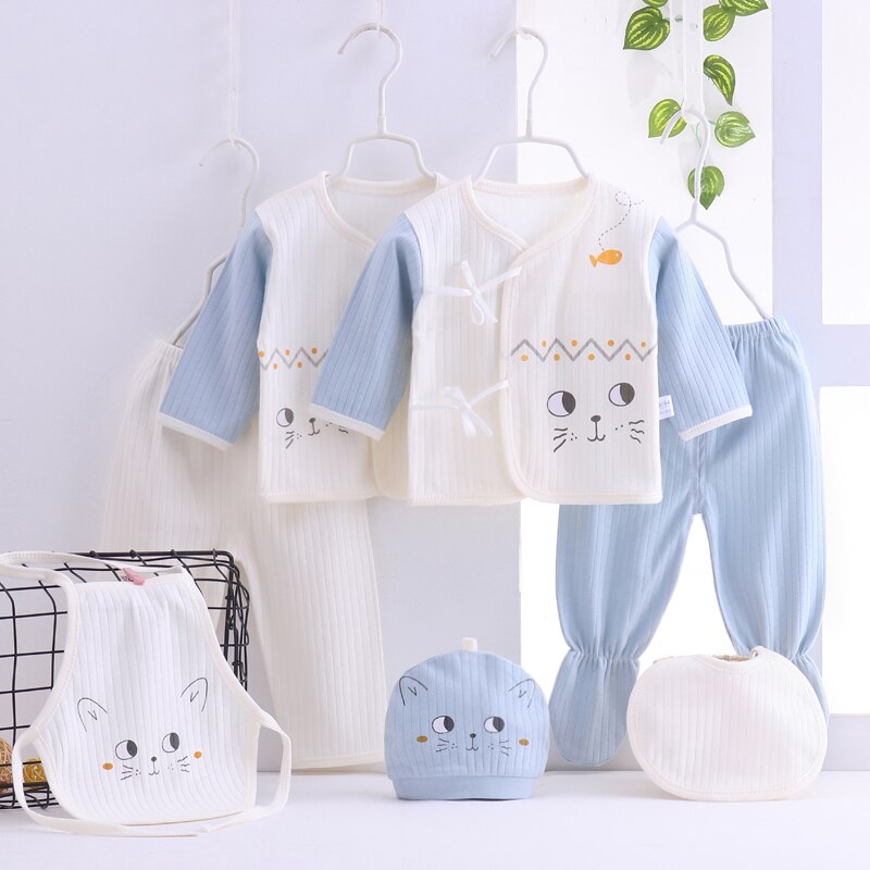 (7 unids/set) bebé recién nacido 0-6M naturaleza ropa $ saludable bebé niño/niña ropa 100% de algodón de dibujos animados de ropa interior 2070812: Azul cielo