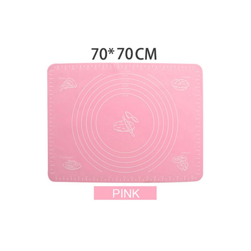 Tapis de cuisson multicolore en Silicone, 70/50/40cm, plaque de pâte à Pizza, à rouler souple, pour couper la pâte à gâteau Fondant, ustensiles de cuisson: Pink 70X70cm