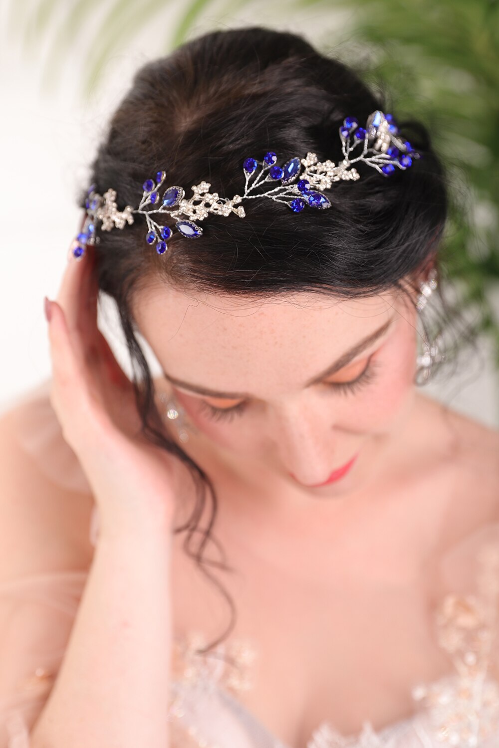 Zilver Blauw Kristal Bruiloft Haar Band Strass Bruids Kroon Hoofdtooi Banket Feest Party Voor Vrouwen